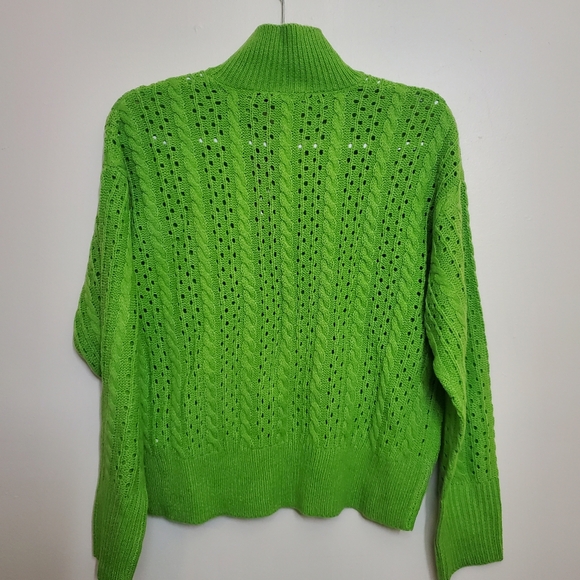 Boo Hoo Lime Green Open Knit Collared Sweater New - Picture 4 of 7